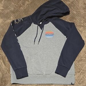 Volcom Blue and Gray Hoodie with Drawstring and Two-Tone Design Size Large